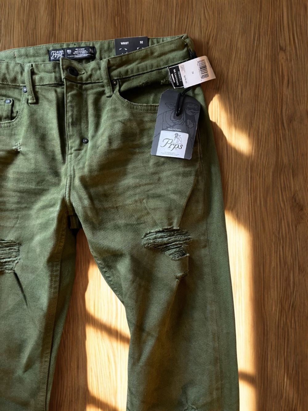 PRPS Olive Green Distressed Denim Jeans men’s 32 NWT